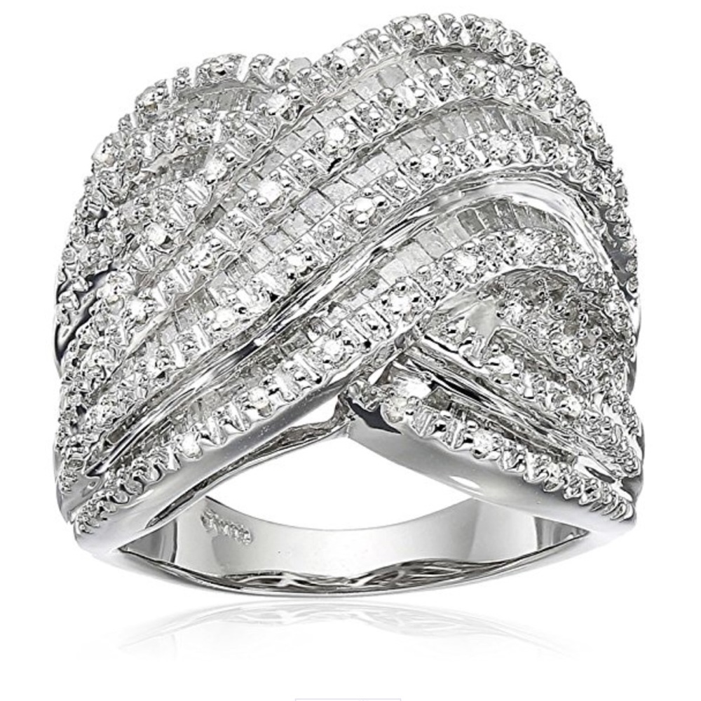 1.00 CTTW Genuine Diamond Twisted Sterling Ring - Picture 1 of 1